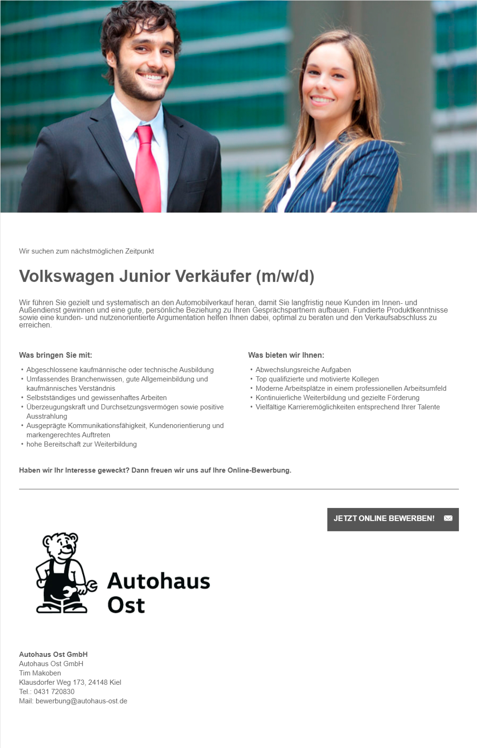 Volkswagen Juniorverkäufer in Kiel gesucht